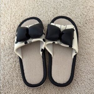 Black and White Bow Slide Sandals